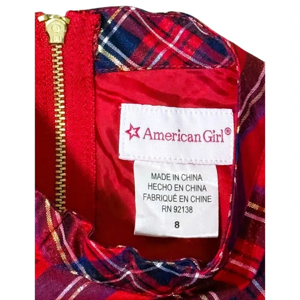 American Girl Size 8 Red Plaid Party Dress Tulle Lined Holiday Christmas